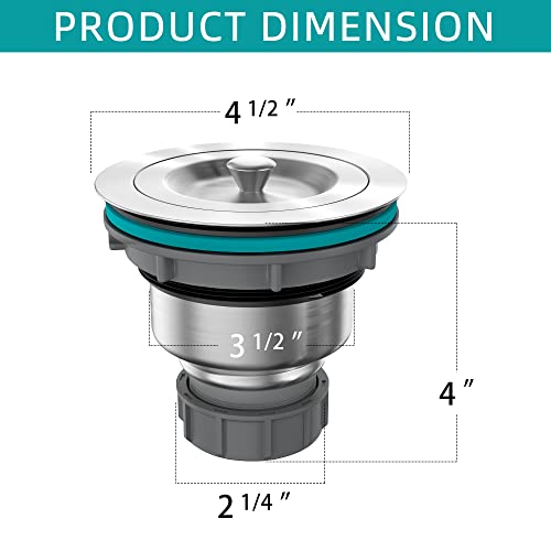 GETPRO Kitchen Sink Drain - 3-1/2 Inch Chrome Brushed Nickel Kitchen Sink Drain Strainer Assembly Kit with Removable Deep Basket & Water Stopper Sealing Lid for Standard Kitchen Sink