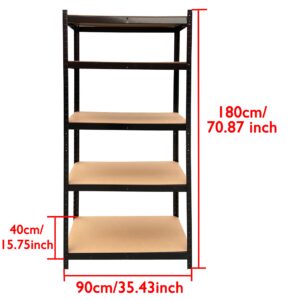 Heavy Duty Garage Storage Shelves Metal Garage Shelving Unit with 875kg Capacity Commercial Storage Shelving 5 Tier Boltless Shelf Multipurpose Shelf for Warehouse/Garage/Workshop, Black, 180x90x40 cm