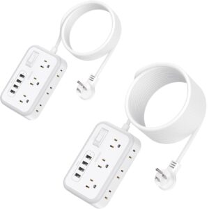 10 ft extension cord and 25 ft extension cord bundle, 6 outlets power strip with 4 usb ports, ntonpower flat plug extension cord, overload protection, mount for travel, home office, dorm, nightstand