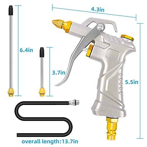 Air Gun for Compressor, Air Blow Gun with Brass Adjustable Air Nozzle, Air Tools, Air Compressor Accessories with Air Nozzle Hose, Industrial Pneumatic Tools (Silver Air Gun + 4 Air Nozzle)