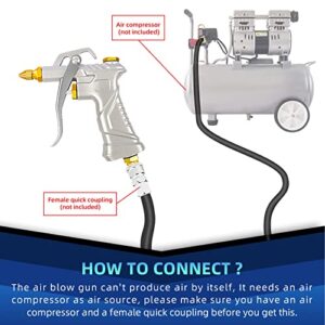 Air Gun for Compressor, Air Blow Gun with Brass Adjustable Air Nozzle, Air Tools, Air Compressor Accessories with Air Nozzle Hose, Industrial Pneumatic Tools (Silver Air Gun + 4 Air Nozzle)