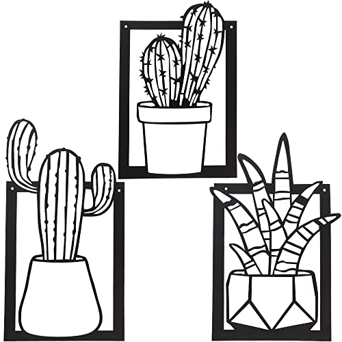 EFOLKI Metal Wall Art Decor, Boho Farmhouse Home Kitchen Bathroom Bedroom Living Room Wall Decor, Outdoor Patio Garden Wall Decor, Plant Cactus Metal Wall Art Hanging (Black)