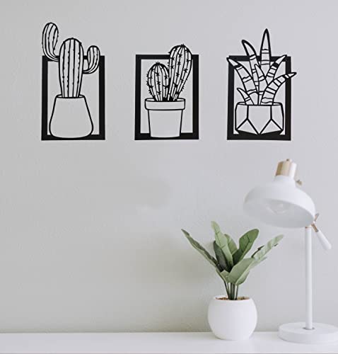 EFOLKI Metal Wall Art Decor, Boho Farmhouse Home Kitchen Bathroom Bedroom Living Room Wall Decor, Outdoor Patio Garden Wall Decor, Plant Cactus Metal Wall Art Hanging (Black)