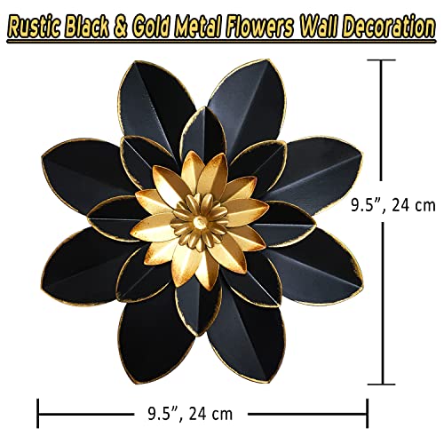 Metal Flower Wall Art Decor, 9.5“ Rustic Modern Floral Sculpture, Distressed Iron Wall Hanging Home Decoration Accent Artworks for Indoor Kitchen Bedroom Living Room Office Outdoor Garden Patio