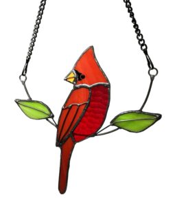 stained glass window hanging, cardinals suncatchers for windows double-side multicolor birds high stained glass suncatcher window panel bird window hanging personality ornament decoration (c)