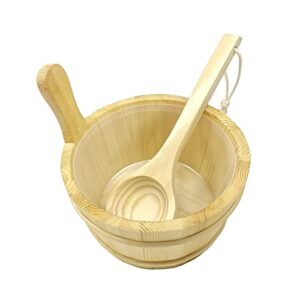 hjjkkh sauna bucket ladle set-sauna accessories with handmade wooden bucket ladle plastic liner wood handle for sauna steam room