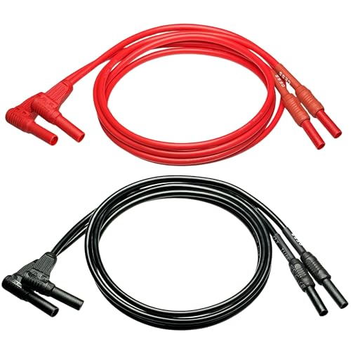 CESS-222 Meter Test Lead Extension Right Angle Male to Female Connector 4mm Banana Plug to Jack Heavy Duty Silicone Wires Multimeter Leads Probes Adapter 12AWG, 2 Pairs, Black & Red, 3 Feet