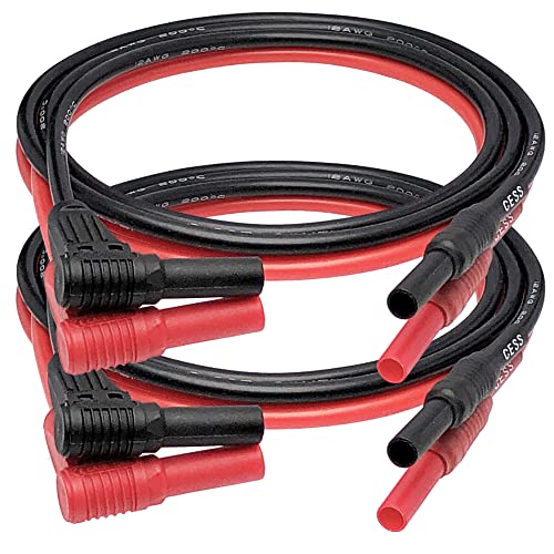 CESS-222 Meter Test Lead Extension Right Angle Male to Female Connector 4mm Banana Plug to Jack Heavy Duty Silicone Wires Multimeter Leads Probes Adapter 12AWG, 2 Pairs, Black & Red, 3 Feet