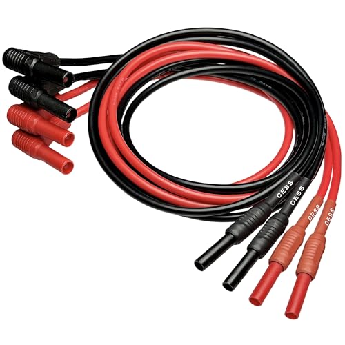 CESS-222 Meter Test Lead Extension Right Angle Male to Female Connector 4mm Banana Plug to Jack Heavy Duty Silicone Wires Multimeter Leads Probes Adapter 12AWG, 2 Pairs, Black & Red, 3 Feet