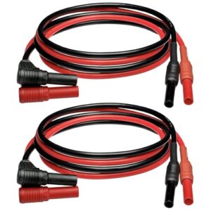 CESS-222 Meter Test Lead Extension Right Angle Male to Female Connector 4mm Banana Plug to Jack Heavy Duty Silicone Wires Multimeter Leads Probes Adapter 12AWG, 2 Pairs, Black & Red, 3 Feet