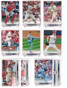 st. louis cardinals / 2022 topps baseball team set (series 1 and 2) with (21) cards. ***plus bonus cards of former cardinals greats: ozzie smith, stan musial and willie mcgee!***