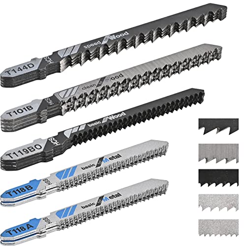 20 PCS Jigsaw Blades Set, Assorted T-Shank Replacement Jig Saw Blades Set for Cutting Wood and Metal,