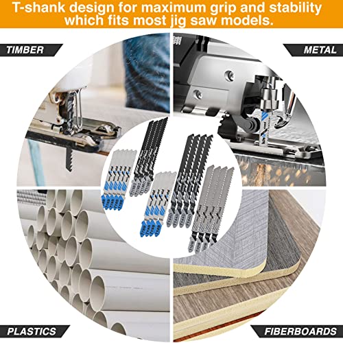 20 PCS Jigsaw Blades Set, Assorted T-Shank Replacement Jig Saw Blades Set for Cutting Wood and Metal,