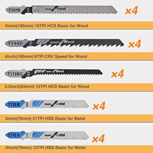 20 PCS Jigsaw Blades Set, Assorted T-Shank Replacement Jig Saw Blades Set for Cutting Wood and Metal,