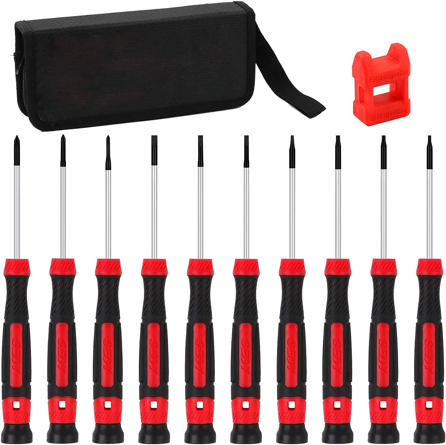 11-Piece Precision Screwdriver Set - Magnetic Mini Screwdrivers for Eyeglasses, Watches, Computers, Laptops, Phones - Phillips, Slotted, Torx, Non-Slip Handle, Portable Storage Bag Included