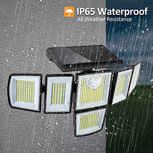 DazzLiteer Solar Lights Outdoor, 496 LEDs Motion Sensor Light, 6 Adjustable Heads 320° Wide Angle Flood Light, 3 Lighting Modes IP65 Waterproof Security Lights for Patio Perimeters, Garden (1 Pack)