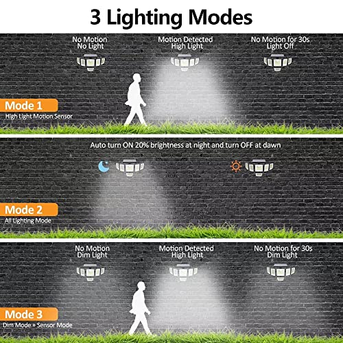 DazzLiteer Solar Lights Outdoor, 496 LEDs Motion Sensor Light, 6 Adjustable Heads 320° Wide Angle Flood Light, 3 Lighting Modes IP65 Waterproof Security Lights for Patio Perimeters, Garden (1 Pack)