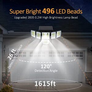 DazzLiteer Solar Lights Outdoor, 496 LEDs Motion Sensor Light, 6 Adjustable Heads 320° Wide Angle Flood Light, 3 Lighting Modes IP65 Waterproof Security Lights for Patio Perimeters, Garden (1 Pack)