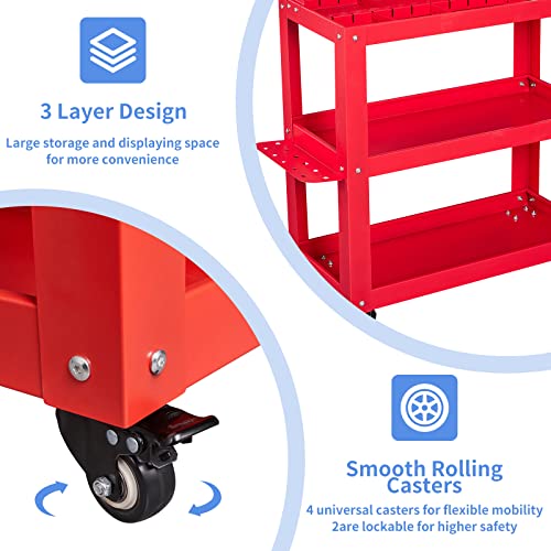 3 Tier Rolling Tool Cart on Wheels,330 LBS Capacity Heavy Duty Metal Utility Cart Wagon,Industrial Commercial Service Tool Cart Storage Organizer for Mechanics, Garage, Warehouse & Repair Shop