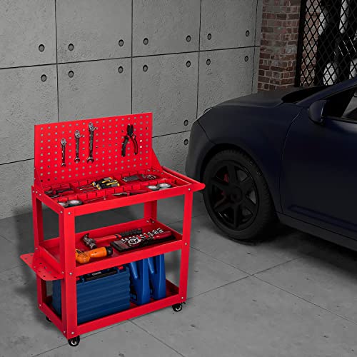 3 Tier Rolling Tool Cart on Wheels,330 LBS Capacity Heavy Duty Metal Utility Cart Wagon,Industrial Commercial Service Tool Cart Storage Organizer for Mechanics, Garage, Warehouse & Repair Shop