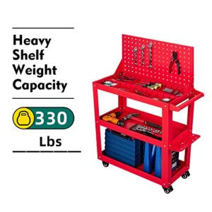 3 Tier Rolling Tool Cart on Wheels,330 LBS Capacity Heavy Duty Metal Utility Cart Wagon,Industrial Commercial Service Tool Cart Storage Organizer for Mechanics, Garage, Warehouse & Repair Shop