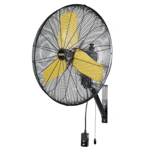 hicfm 24 inch safety yellow outdoor oscillating weatherproof wall mounted fan, ip44 enclosure motor, 9 ft cord & gfci plug, 8900 cfm 3-speeds heavy duty fan, 80 degree oscillation, ul outdoor approved