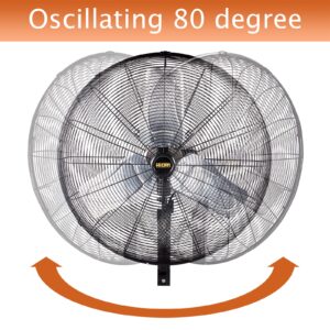 HICFM 24 inch Safety Yellow Outdoor Oscillating Weatherproof Wall Mounted Fan, IP44 Enclosure Motor, 9 FT Cord & GFCI Plug, 8900 CFM 3-Speeds Heavy Duty Fan, 80 Degree Oscillation, UL Outdoor Approved
