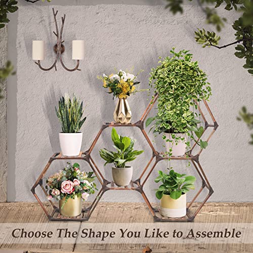 SUZAMI Hexagonal Plant Stand Indoor 7 Tiers Wood Plant Stands for Indoor Plants Multiple, Creative DIY Outdoor Plant Shelf, Large Potted Holder Flower Stand for Corner Window Living Room Patio Porch