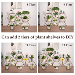 SUZAMI Hexagonal Plant Stand Indoor 7 Tiers Wood Plant Stands for Indoor Plants Multiple, Creative DIY Outdoor Plant Shelf, Large Potted Holder Flower Stand for Corner Window Living Room Patio Porch