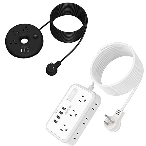 25 ft Long Cord Power Strip Bundle, NTONPOWER 6 Outlets 4 USB 25 ft Flat Plug Extension Cord Power Strip, 3 Outlets 3 USB Compact Power Strip with 25 Ft Cord, for Home, Office, Dorm Room Essentials