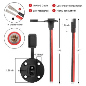 PAEKQ 10AWG Weatherproof Solar SAE Power Socket Sidewall Port SAE Quick Connector Harness Plug and SAE Connector Extension Cable for Solar Panel RVs Motorcycle Generator Battery Charger(1FT)