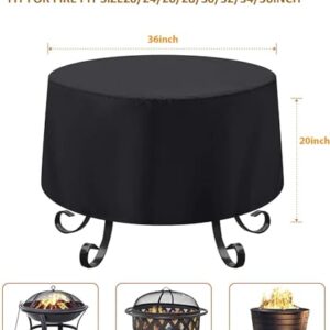 FEIERYA Fire Pit Cover Round for Fire Pit 22- 36 Inch, Waterproof Outdoor Fire Pit Cover, Full Coverage Patio Round Firepit Cover - Dustproof Anti UV and Tear Resistant