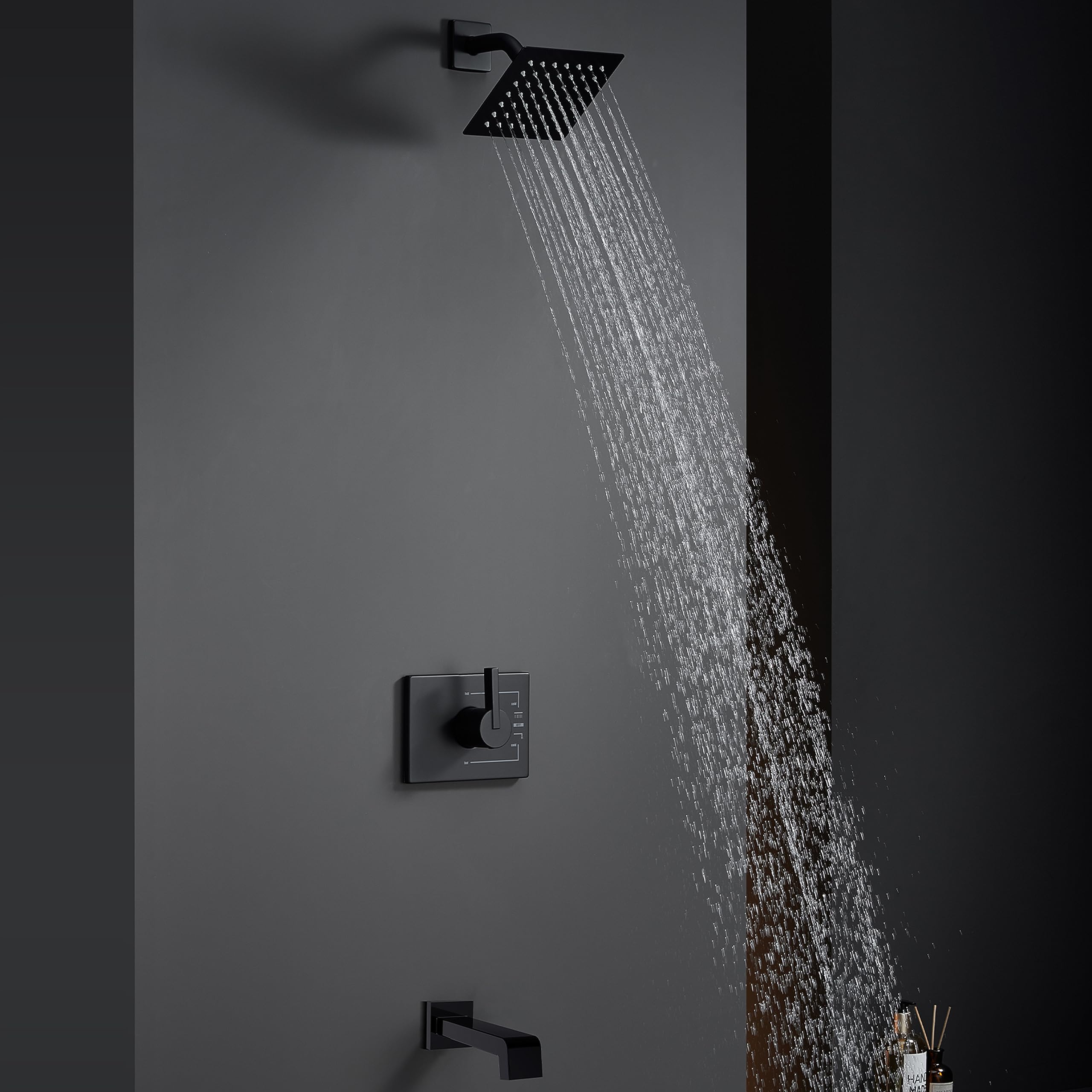 SOOOHOT Shower Fixtures, Black Shower Faucet Set with 6 Inch Matte Black Shower Head and Tub Spout, Black Shower Head and Handle Set (Valve Included)