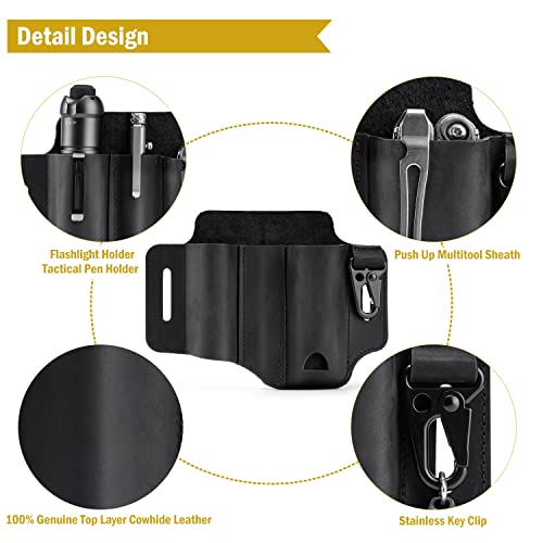 VIPERADE PJ29 Multitool Sheath for Belt, Leather EDC Pocket Organizer for Men, EDC Leather Sheath, Flashlight and Multitool Sheath, EDC Belt Organizer