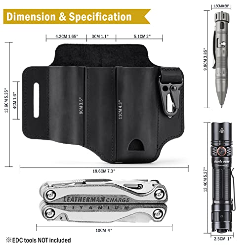 VIPERADE PJ29 Multitool Sheath for Belt, Leather EDC Pocket Organizer for Men, EDC Leather Sheath, Flashlight and Multitool Sheath, EDC Belt Organizer