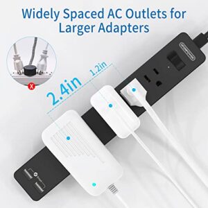10ft Thin Flat Extension Cord Bundle, NTONPOWER 3 Outlets 2 USB Power Strip with 10ft Power Cord, 4 Outlets 2 USB Power Strip with 10 ft Extension Cord, Flat Plug, Mount for Home Office, Black