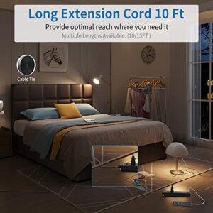 10ft Thin Flat Extension Cord Bundle, NTONPOWER 3 Outlets 2 USB Power Strip with 10ft Power Cord, 4 Outlets 2 USB Power Strip with 10 ft Extension Cord, Flat Plug, Mount for Home Office, Black