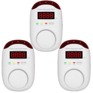 3 packs plug in type carbon monoxide detector alarm,vzmcov co detector accurate & easy to read,monitor with led digital display and voice alert for home basement kitchen office hotel garage bedroom