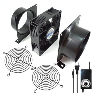 hose vary 4" axial exhaust fan, 3000rpm 120mm dc12v dual ball bearings air exhaust fume smoke extractor fan kit for diy soldering, 3d laser, paint booth (4" duct adapters, mesh, dimmer included)