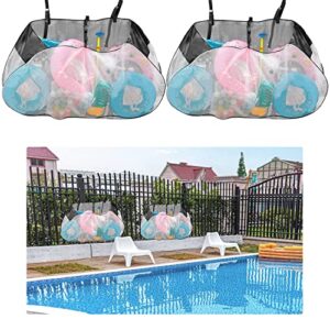 large capacity pool storage bag 2 pcs , versatile foldable swimming pool storage, mesh hanging pool float storage organizer for indoor outdoor beach balls, pool inflatable toys and outdoor accessorie