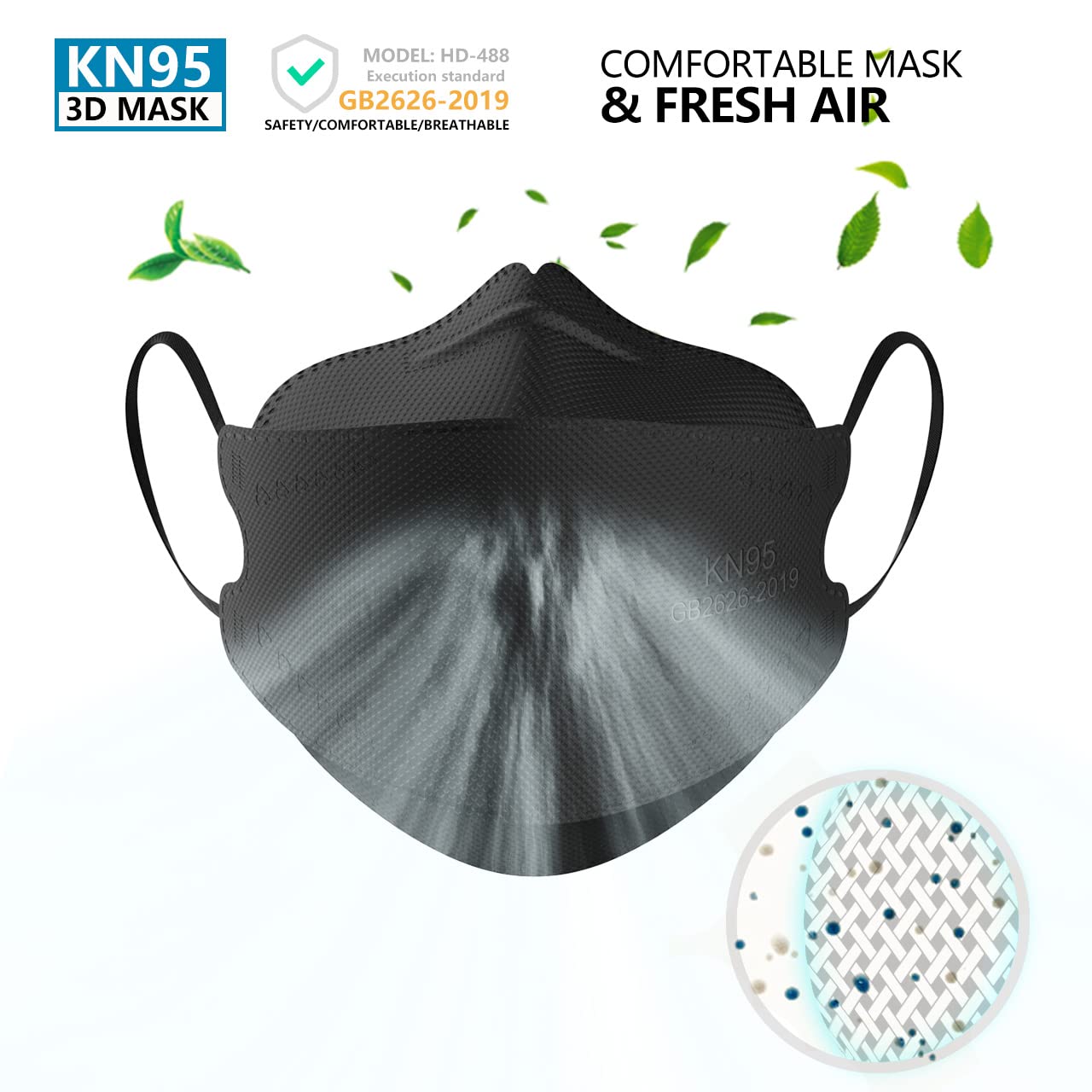 KIMARS KN95 Face Masks 100 Pack, Breathable Comfortable and Disposable KN95 Mask, Black