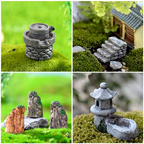 Cayway 26 PCS Outdoor Fairy Garden Miniatures Mini Zen Garden Accessories, Artificial Garden Grass, Model Trees, Terrarium Ornaments, Dollhouse Supplies, Bonsai Decorative Craft Tools Kit