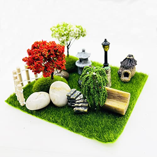 Cayway 26 PCS Outdoor Fairy Garden Miniatures Mini Zen Garden Accessories, Artificial Garden Grass, Model Trees, Terrarium Ornaments, Dollhouse Supplies, Bonsai Decorative Craft Tools Kit