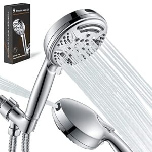 appaso hand held shower head with 59'' stainless steel hose, upgraded 9 modes high pressure shower head with handheld, chrome high flow handheld showerhead with 360° rotation bracket, rubber washers