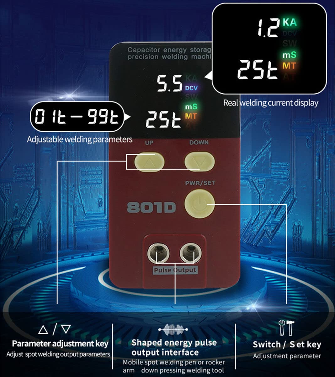 RCBDBSM 801D Battery Spot Welder 12 KW Capacitor Energy Storage Spot Welding Machine, Pulse Welding Machine for 18650 14500 Lithium Batteries Battery Pack Work