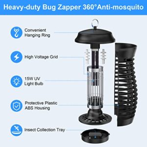 Kaocomo Bug Zapper for Outdoor - 15W High Powered Waterproof Electric Mosquitoes Zapper Killer, Insect & Fly Trap, Light Bulb Lamp