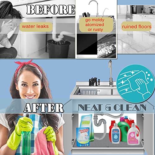 Under Sink Mat for Kitchen Cabinet - 34 x 22 Inch Rubber Mat Waterproof, Drip Tray Sink Pan Non Slip Mat Leak Protector, Bathroom Sink Liner Large Silicon Mat, Storage Organizer Water Mat (Beige)