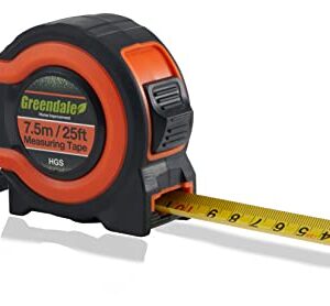 Greendale - 6 Pack of 25 ft Tape Measures / Measuring Tapes - Inches & Centimeters - Tough Outer Shell - Thumb and Quick Lock - Autowind - Belt Clip