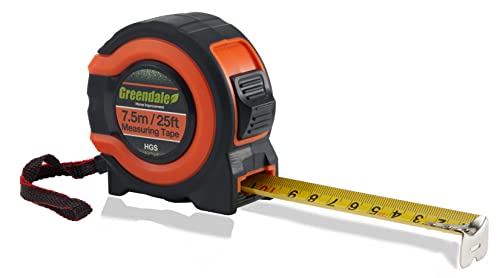 Greendale - 6 Pack of 25 ft Tape Measures / Measuring Tapes - Inches & Centimeters - Tough Outer Shell - Thumb and Quick Lock - Autowind - Belt Clip