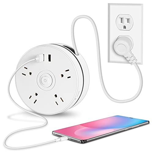 enheng Power Strip,5.9Ft(About 1.8 Meters) Surge Protector with 4-Outlet & 2 USB Charging 5.9Ft Ports Can Stretch Extension Cord, Wall Mountable Overload Protection Outlet for Home & Office, White